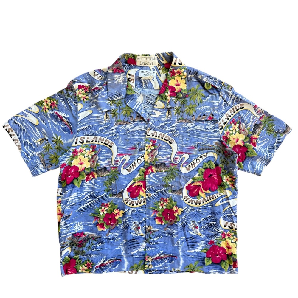 Tori Richard Hawaiian Shirt Mens XL Blue Aloha Tropical Floral Made in USA 7131B